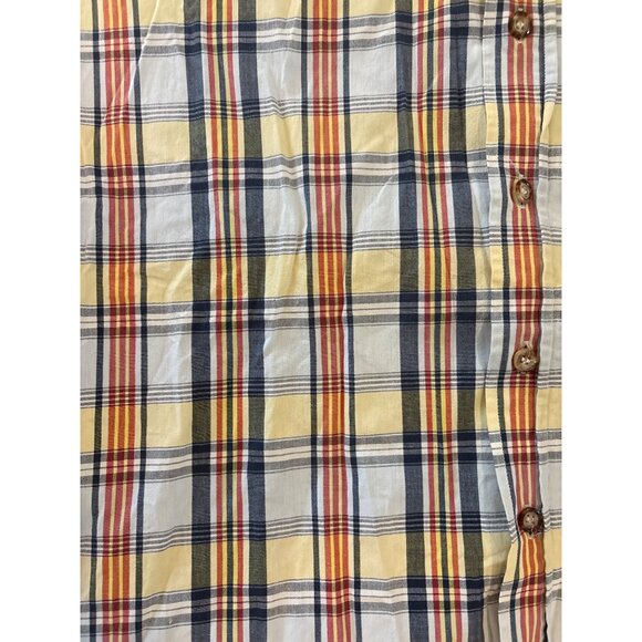 Bodoni USA Sporting Gear Plaid Shirt Mens Short Sleeve FY797 Size XL Yellow Navy - Picture 3 of 8